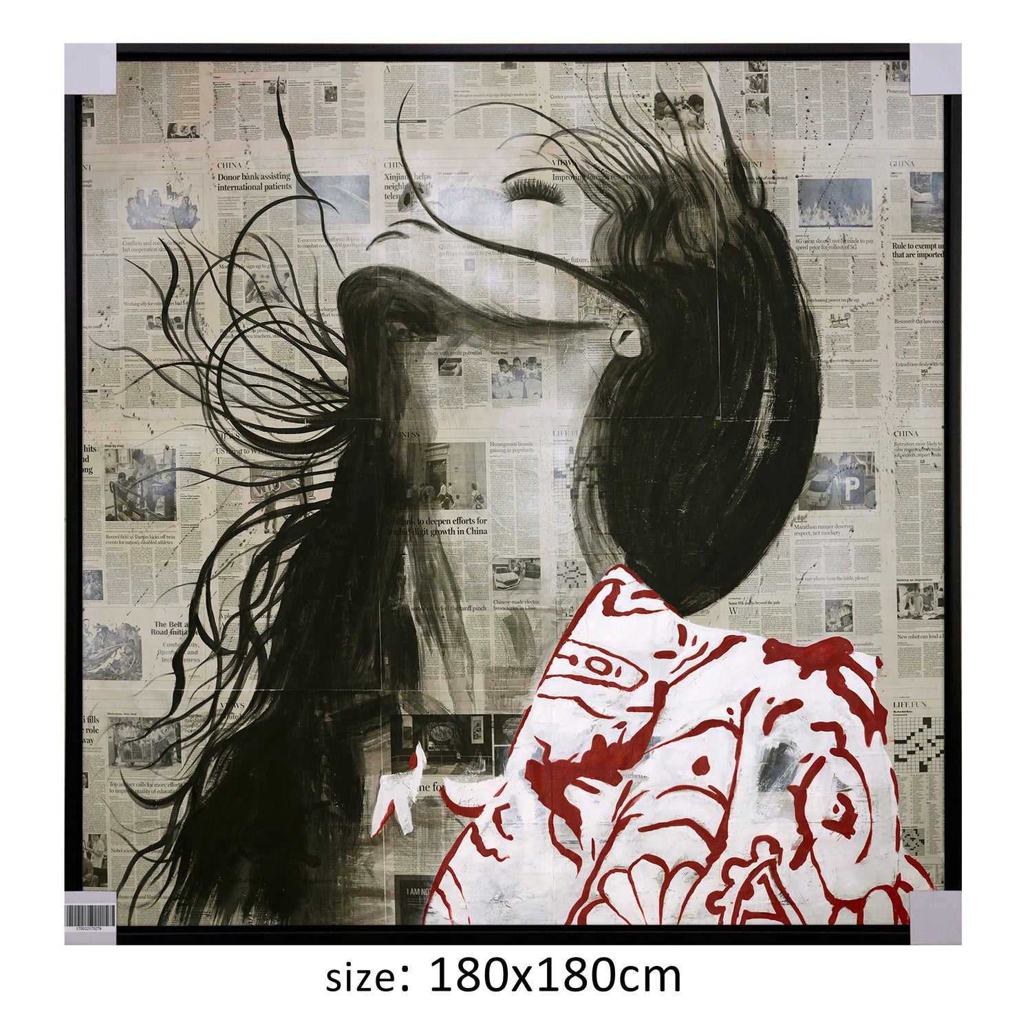 ÓLEO XXL MUJER AGITANDO EL PELO 180X180