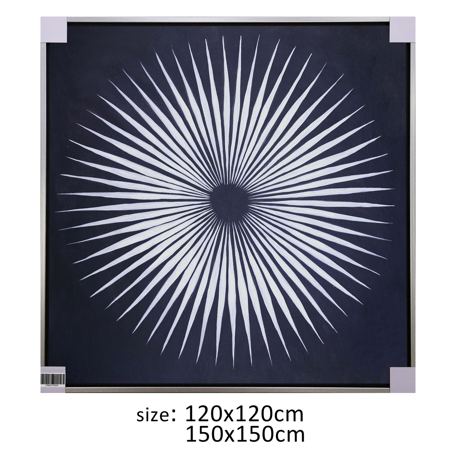 ÓLEO XL FONDO NEGRO SOL CON RAYOS PLATEADOS 150X150