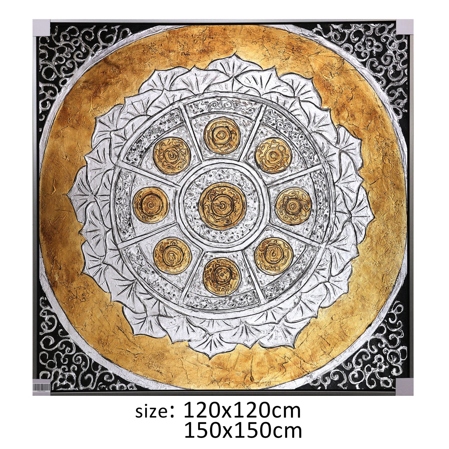 ÓLEO XL FIGURATIVO SÍMBOLOS DORADOS Y BLANCOS 150X150