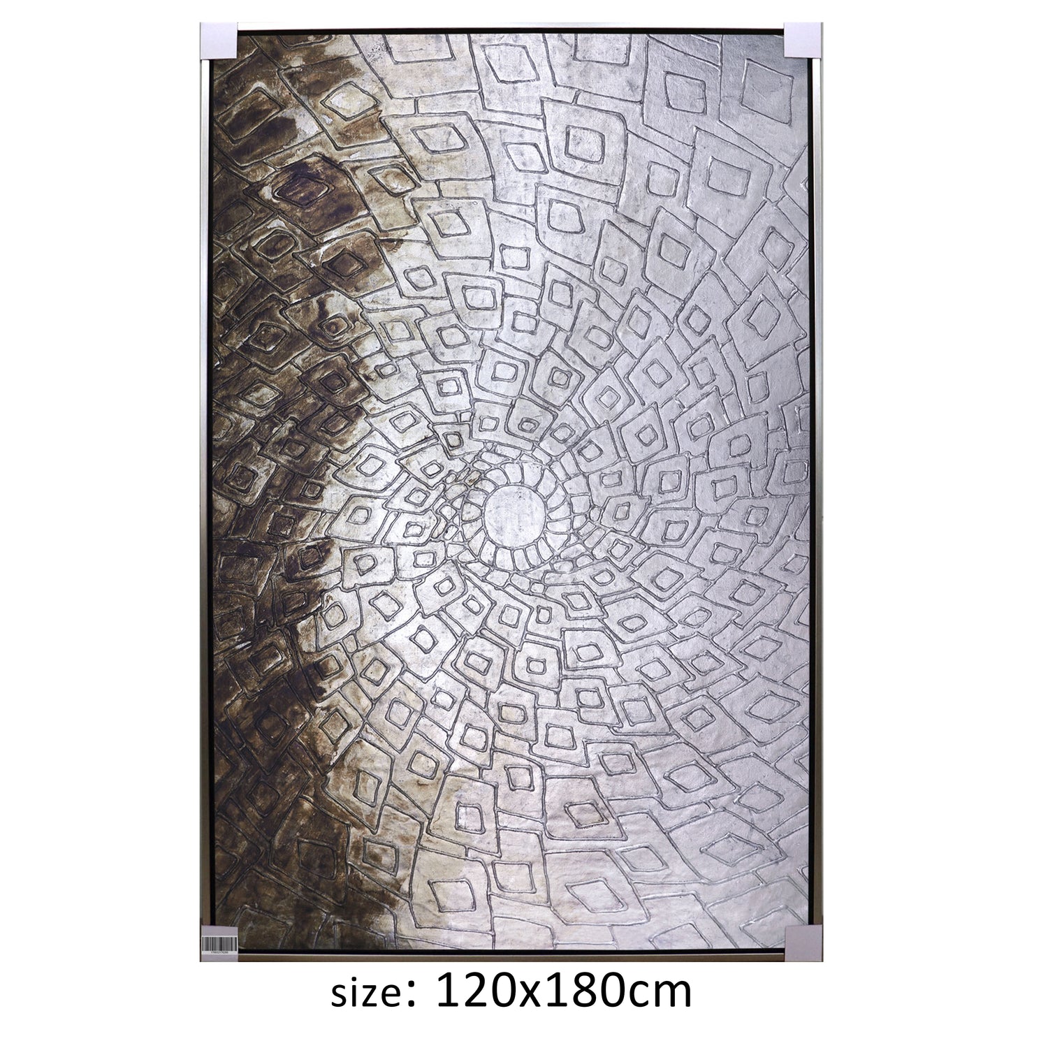 ÓLEO XL ABSTRACTO CUADRADOS EN FONDO PLATEADO 120X180