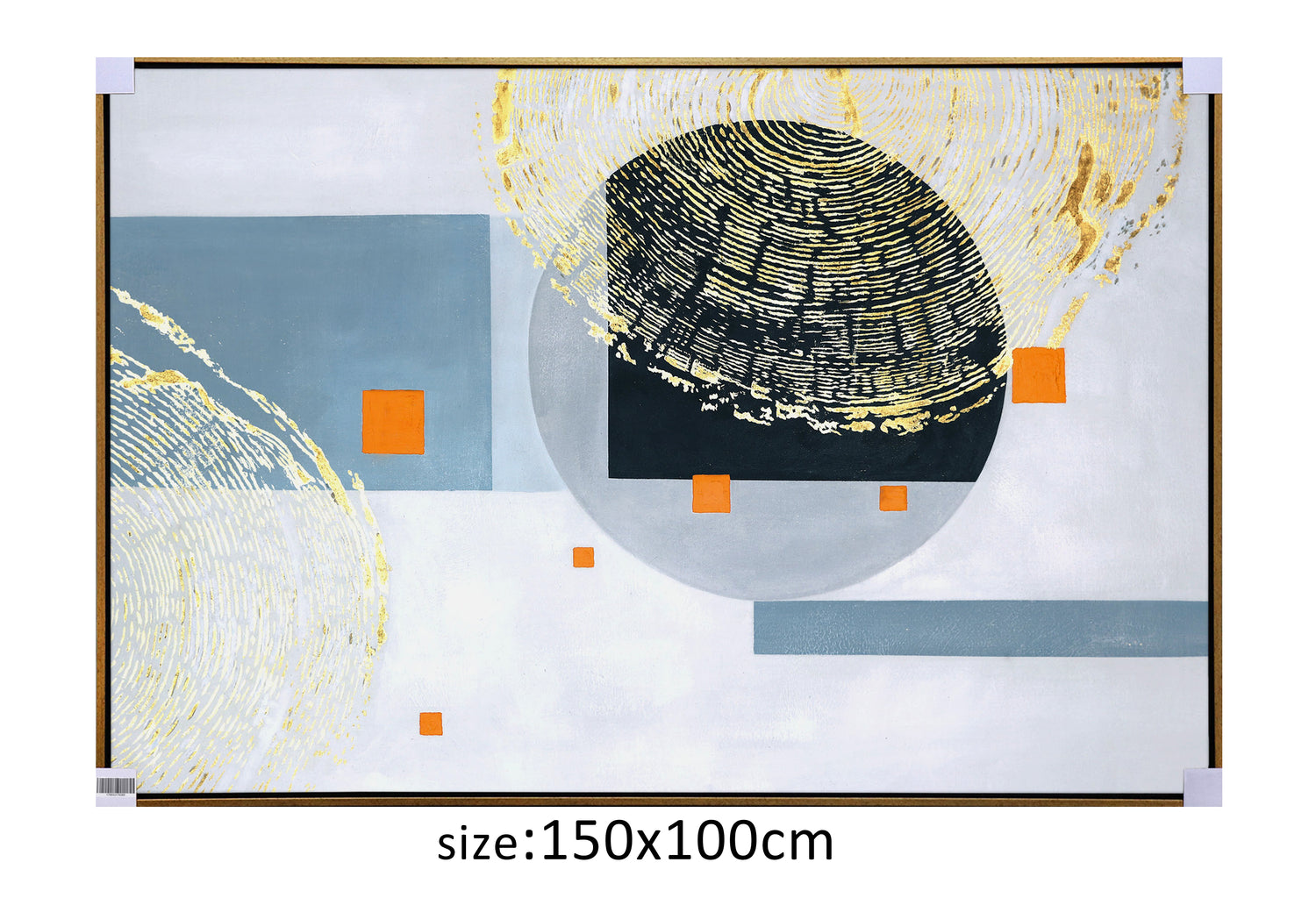 ÓLEO L FIGURAS GEOMÉTRICAS ESCALA GRISES DORADOS 150X100