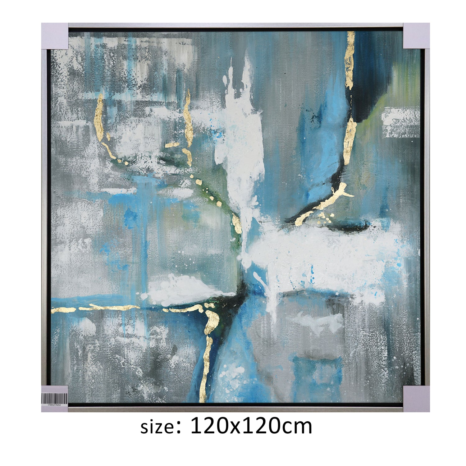 ÓLEO L ABSTRACTO CELESTES Y DORADOS 120X120