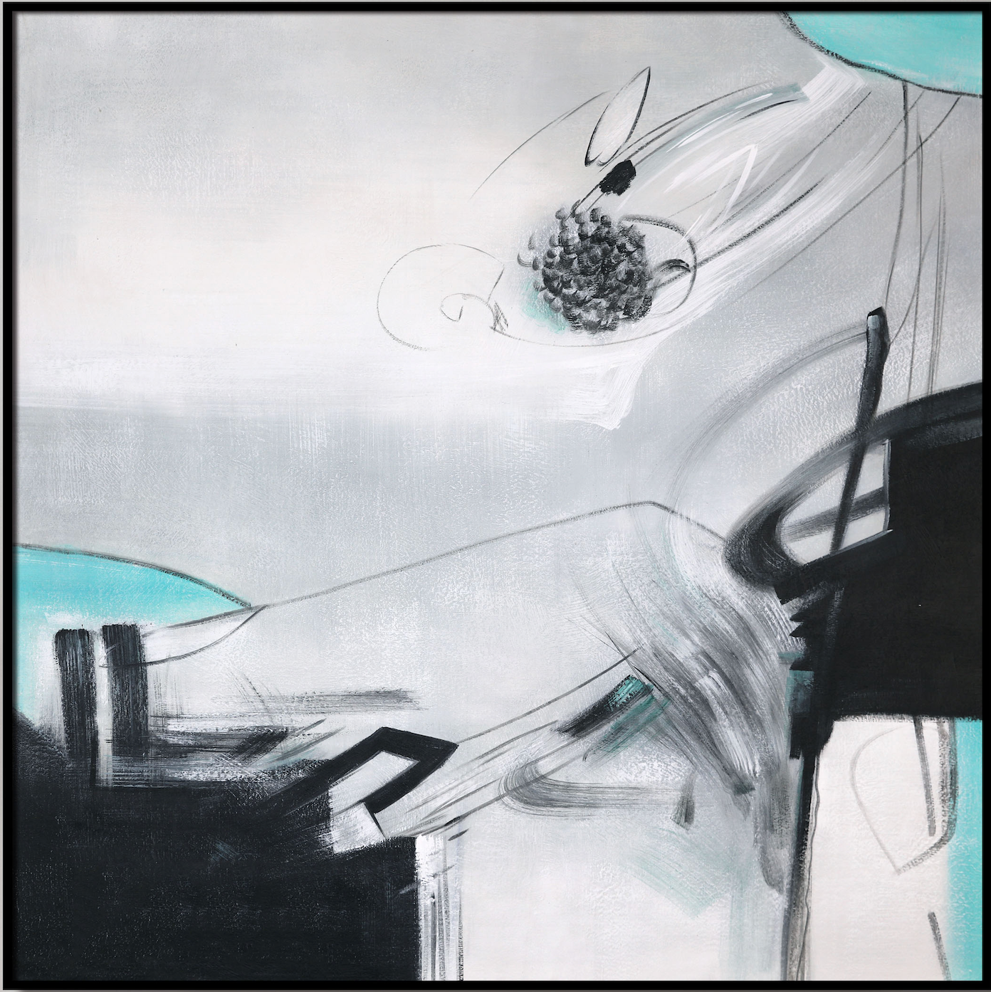 ÓLEO L ABSTRACTO FONDO GRIS TURQUESA 120X120