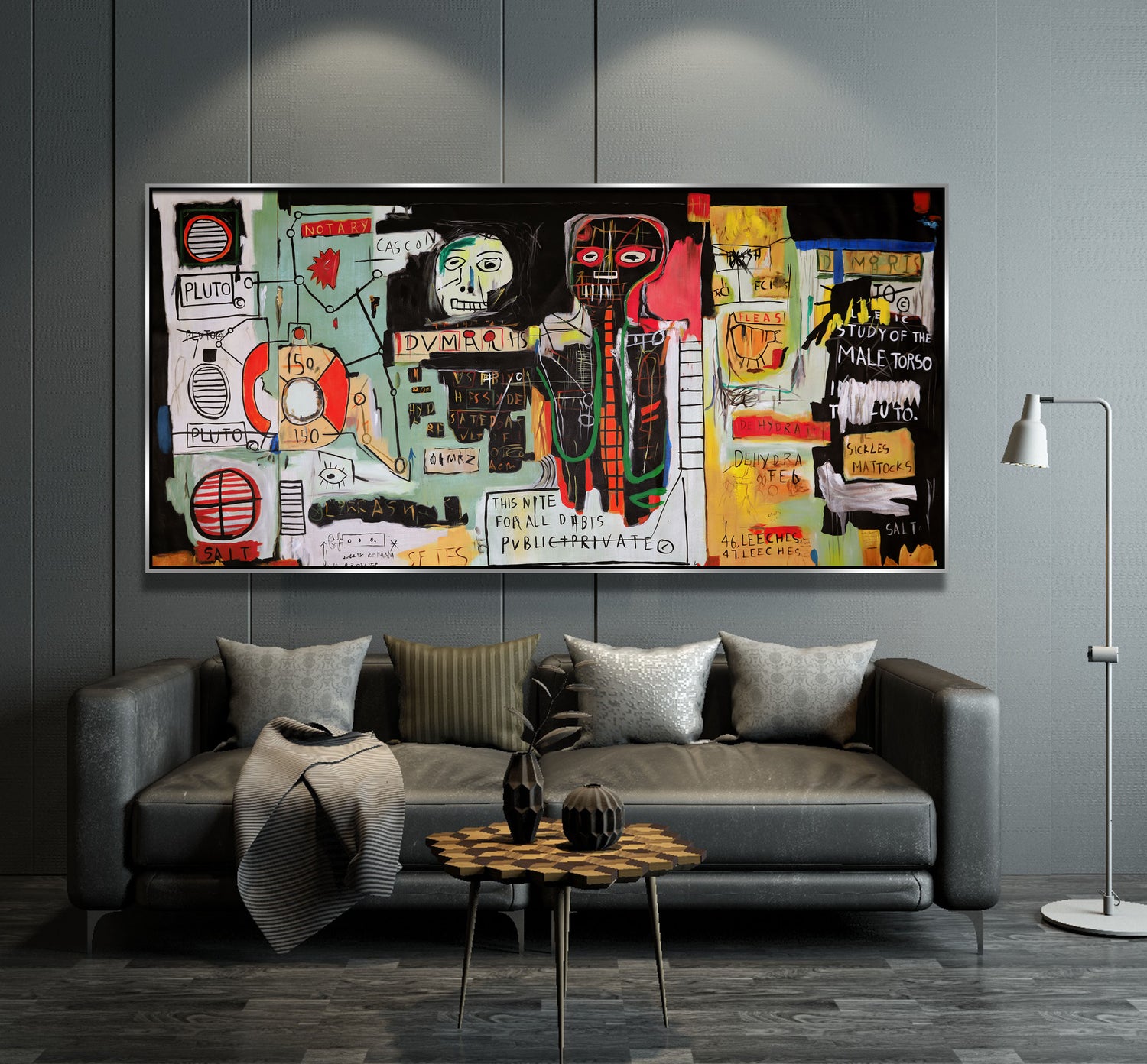 ÓLEO XXL FIGURATIVO CABEZAS Y NOTAS 200X100