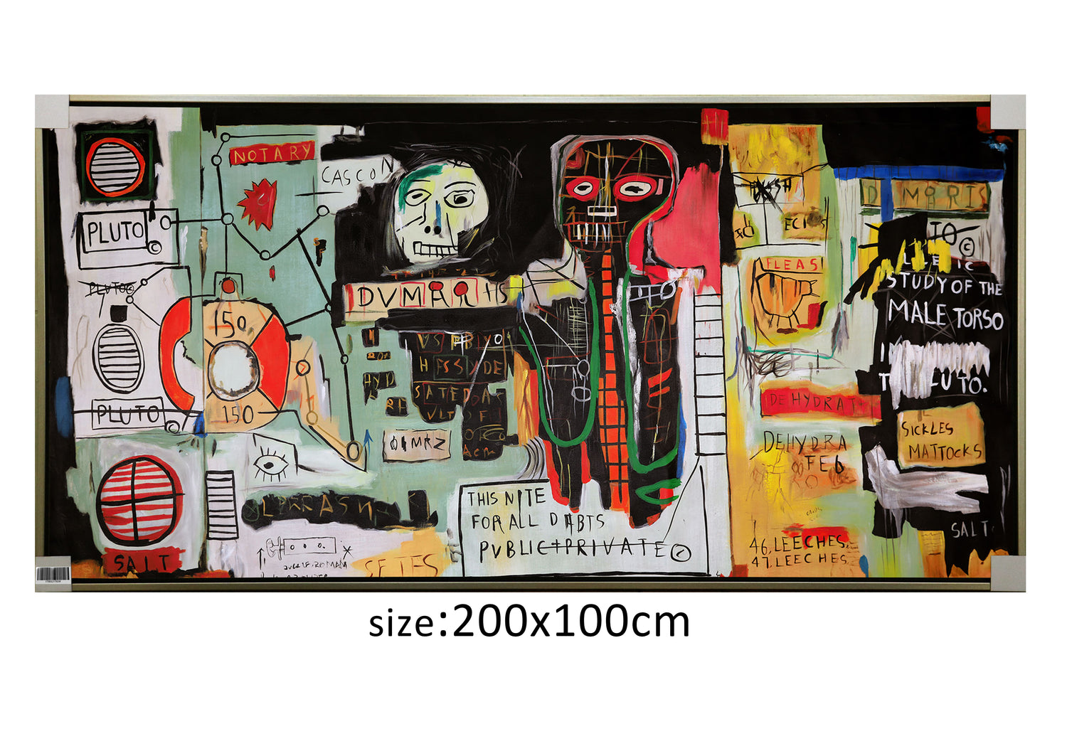 ÓLEO XXL FIGURATIVO CABEZAS Y NOTAS 200X100