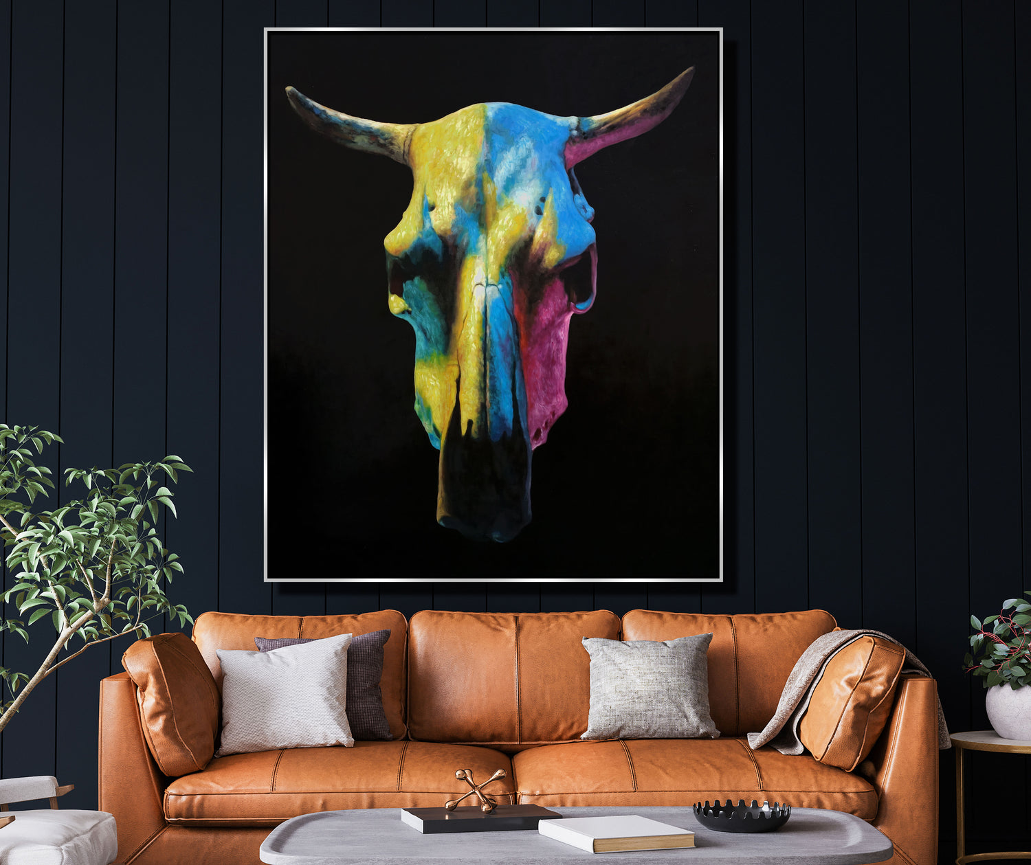 ÓLEO XXL FONDO NEGRO CRANEO TORO 150X180
