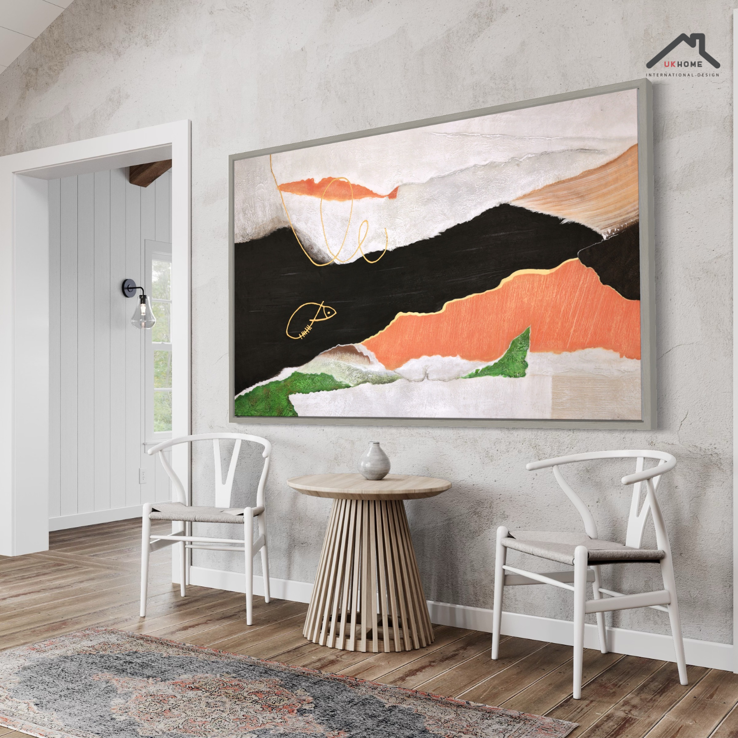 ÓLEO XL ABSTRACTO NEGRO, BLANCO Y VERDE 120X180