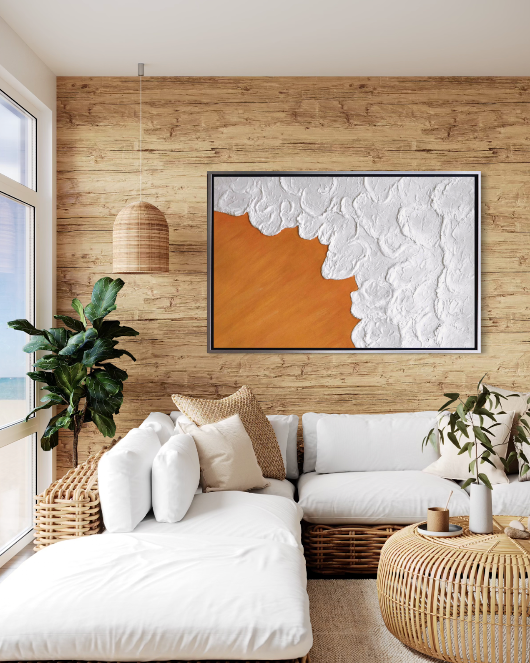 ÓLEO LAVA EN FONDO NARANJO 80X120