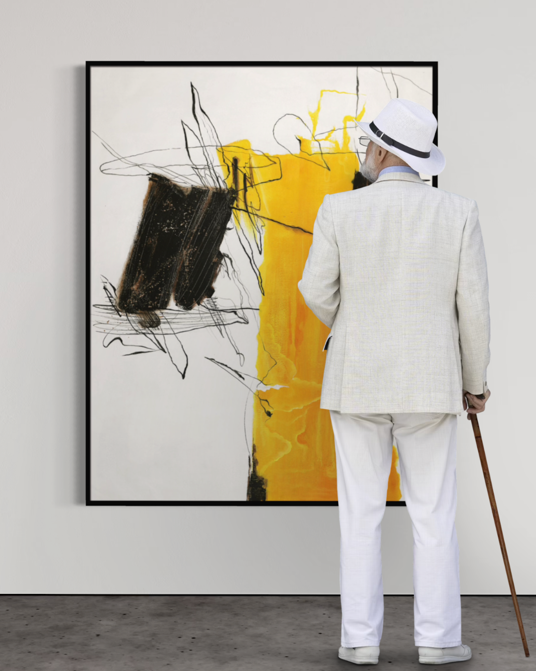 ÓLEO L ABSTRACTO AMARILLO Y NEGRO 120X150