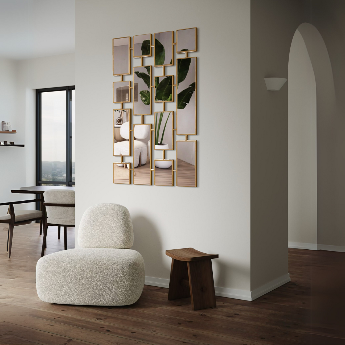 Espejo Decorativo Multiple 80×120 cm Marco Geométrico Dorado