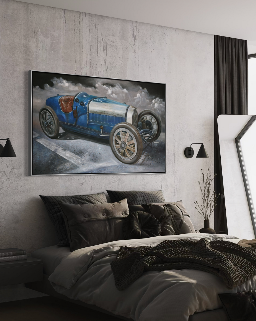 ÓLEO L AUTO CARRERA AZUL VINTAGE 150 X 90
