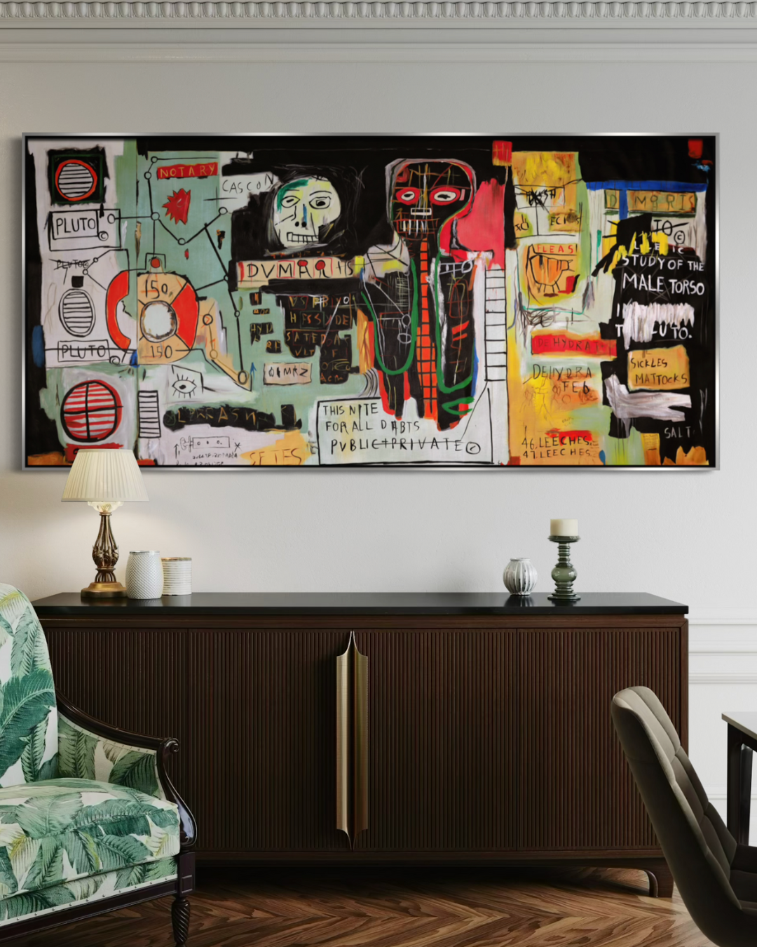 ÓLEO XXL FIGURATIVO CABEZAS Y NOTAS 200X100