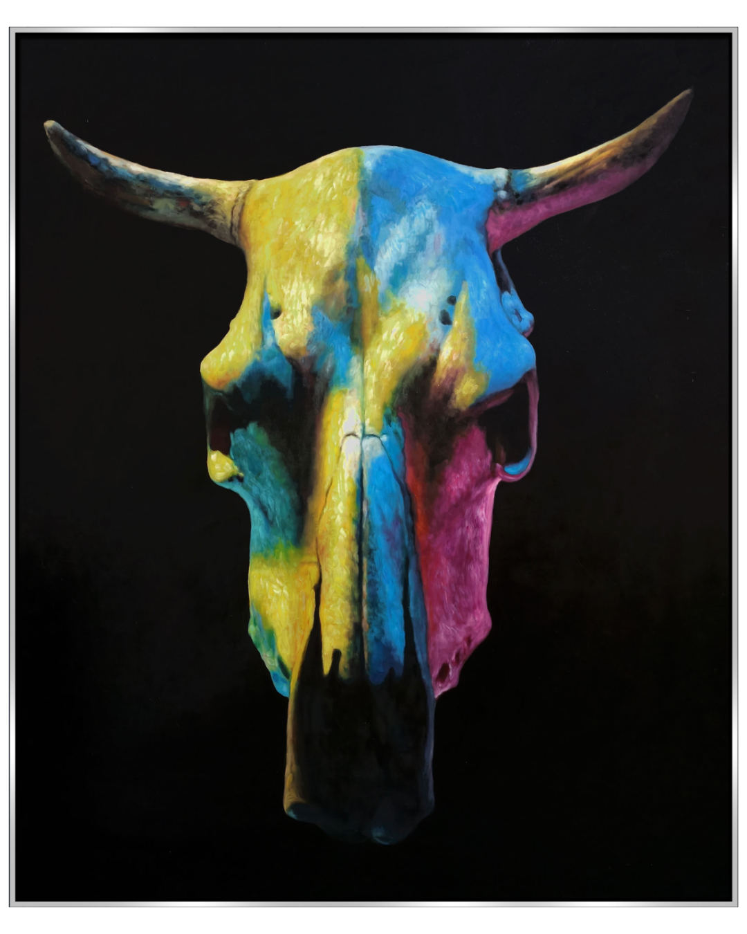 ÓLEO XXL FONDO NEGRO CRANEO TORO 150X180