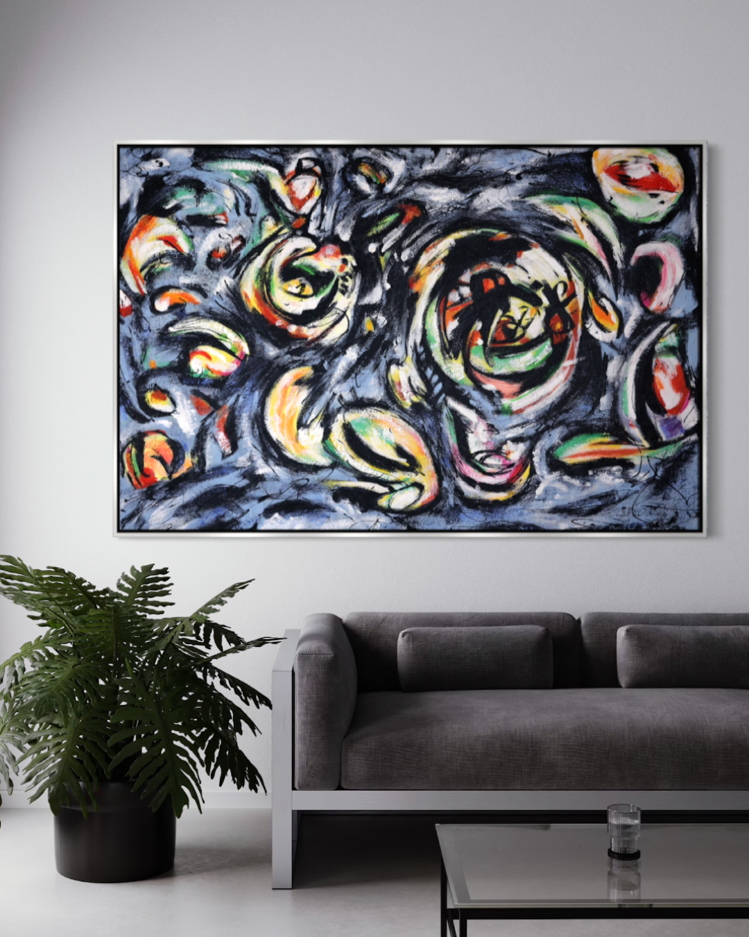 ÓLEO XL ABSTRACTO TRAZOS CIRCULARES 180X120