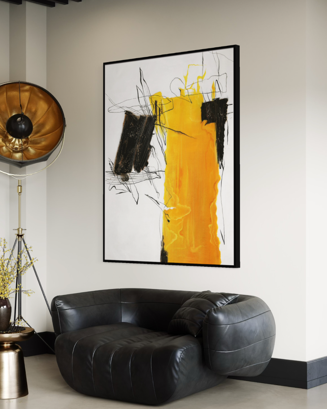ÓLEO L ABSTRACTO AMARILLO Y NEGRO 120X150