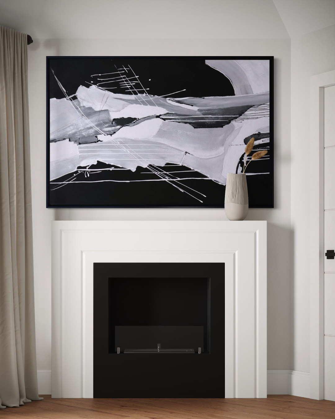 ÓLEO FONDO NEGRO MANCHAS BLANCAS 80X120