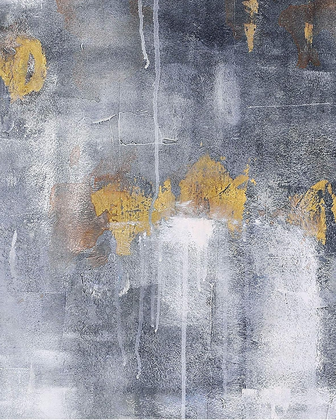 Destellos Dorados: Abstracto 120x160 cm con Marco Plateado