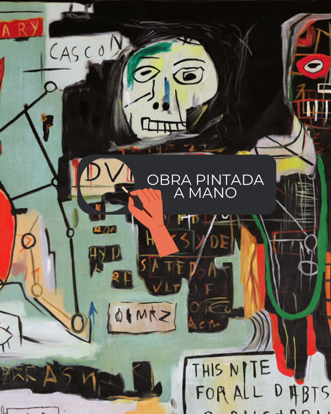 ÓLEO XXL FIGURATIVO CABEZAS Y NOTAS 200X100