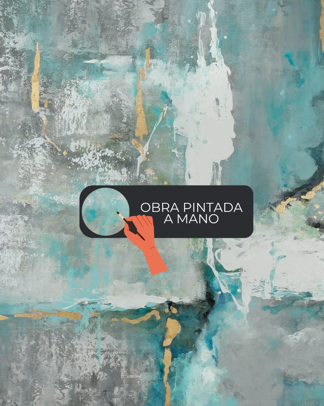 ÓLEO L ABSTRACTO CELESTES Y DORADOS 120X120