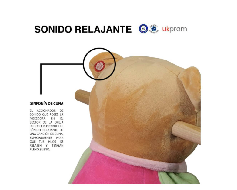 Balancin Silla Mecedora Madera Oso Rosado