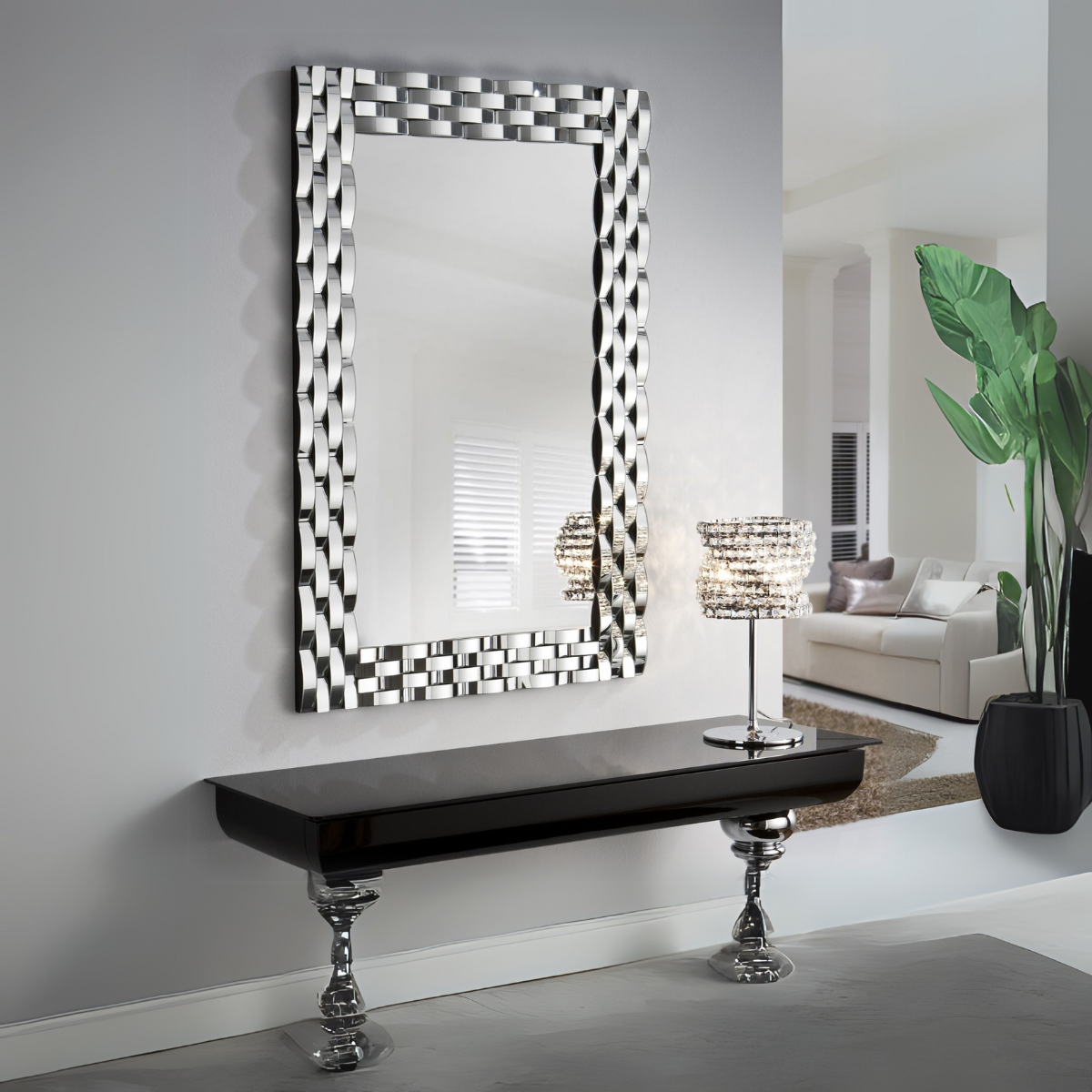Espejo Decorativo Rectangular 80×120 cm con Marco Espejado Ondulado