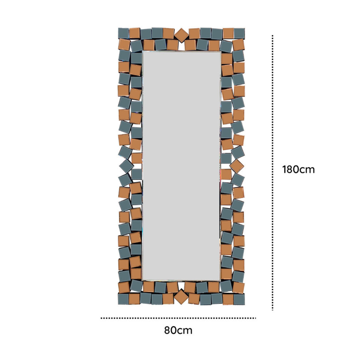 Espejo Decorativo Rectangular Marco Geométrico Bicolor Cobre Plata 80×180 cm