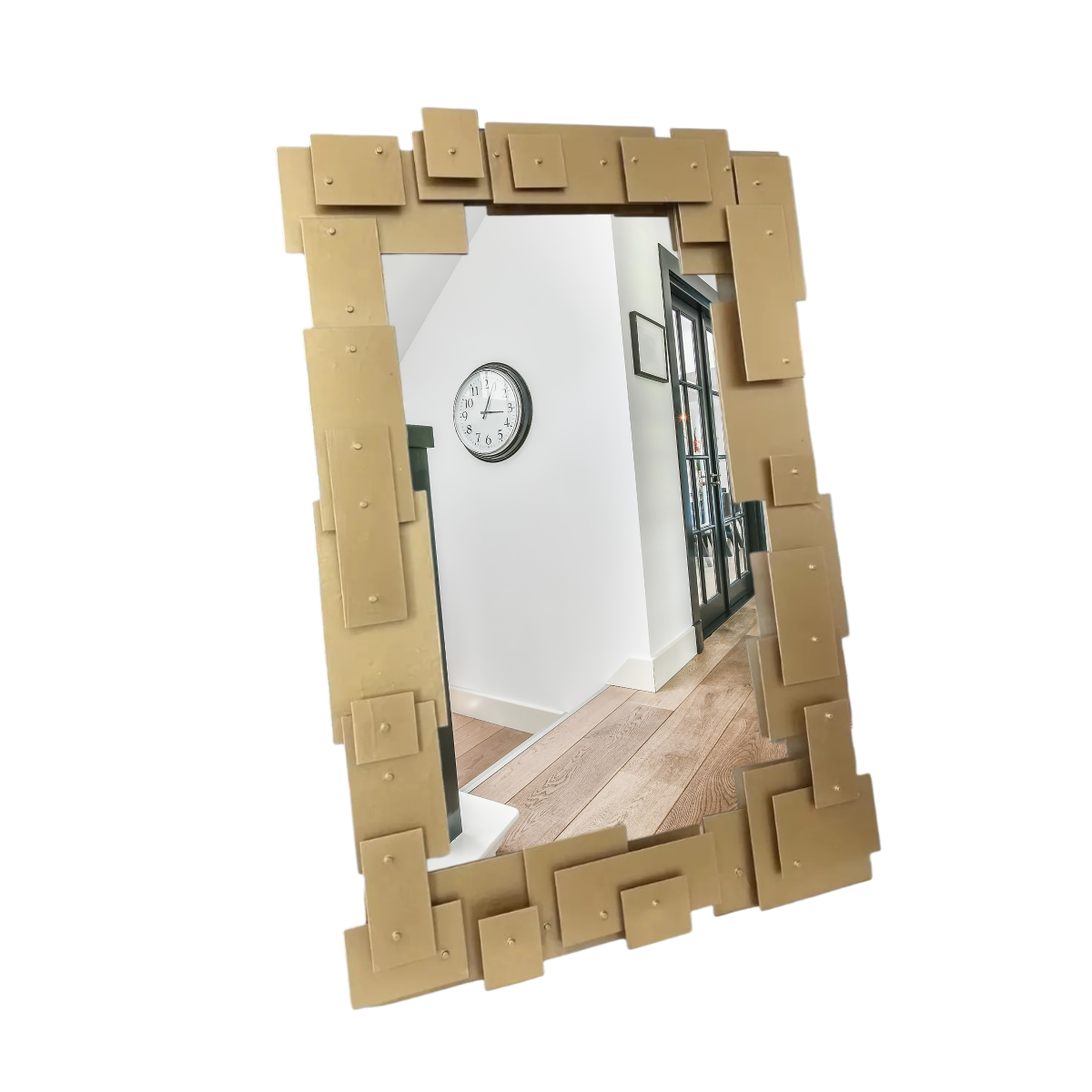 Espejo Decorativo Rectangular 80×120 cm con Marco de Cuadrados Metálicos Dorados