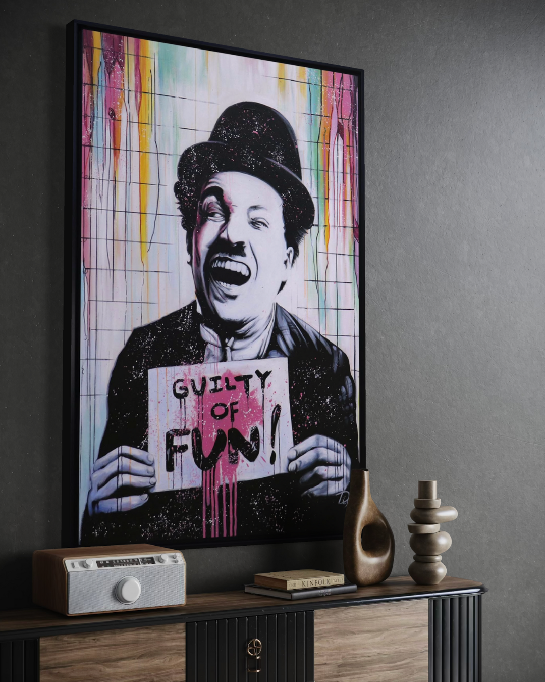 Oleo Chaplin riendo 150x100