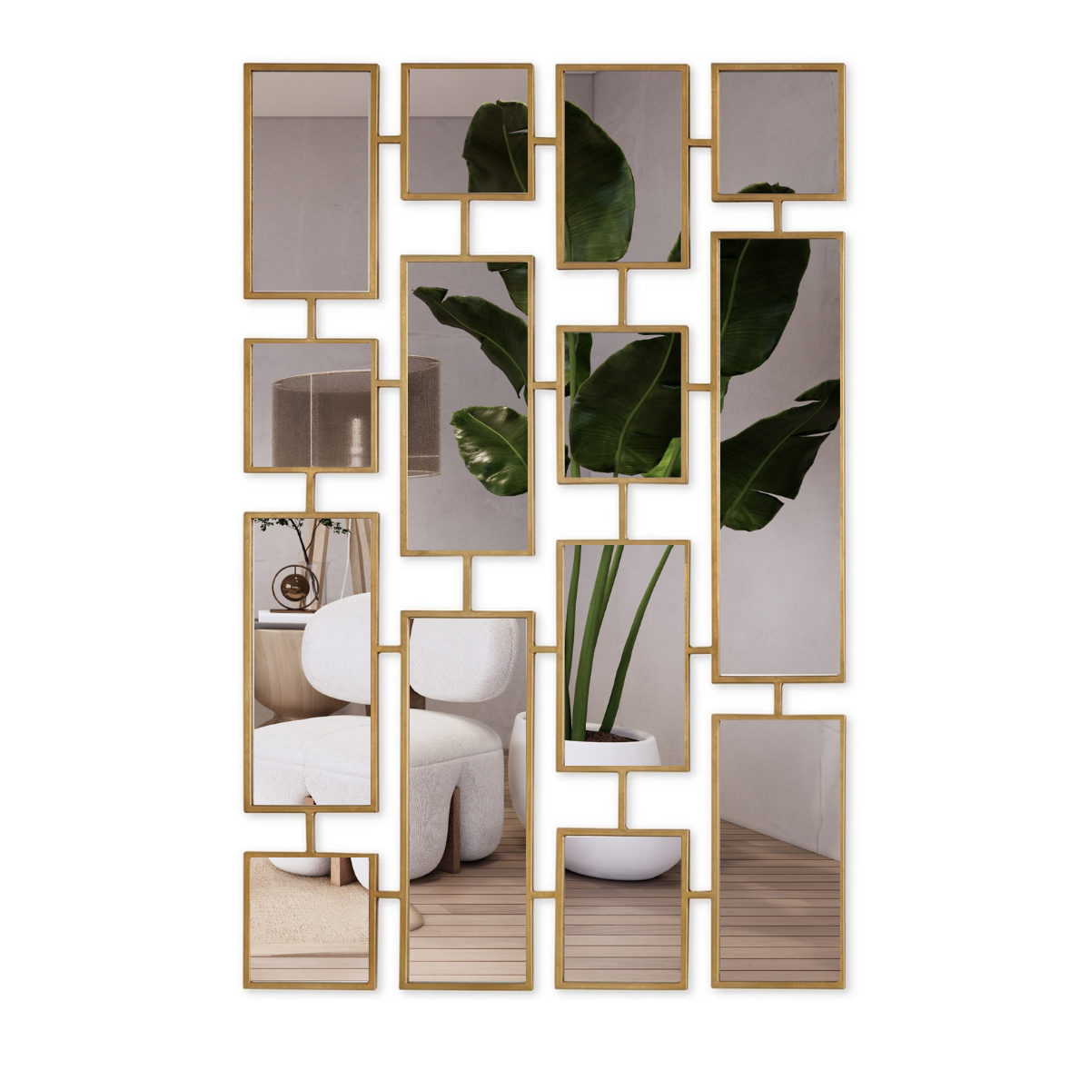Espejo Decorativo Multiple 80×120 cm Marco Geométrico Dorado