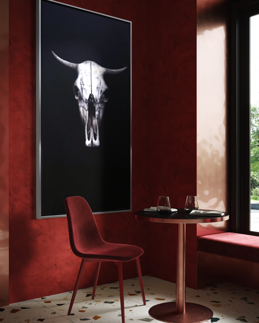Oleo Calavera chivo fondo negro 150x80