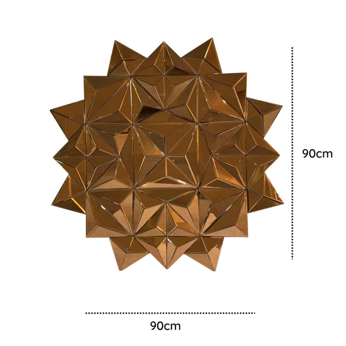 Espejo Decorativo Redondo 90x90 cm Diseño Geométrico de Triángulos Cobre