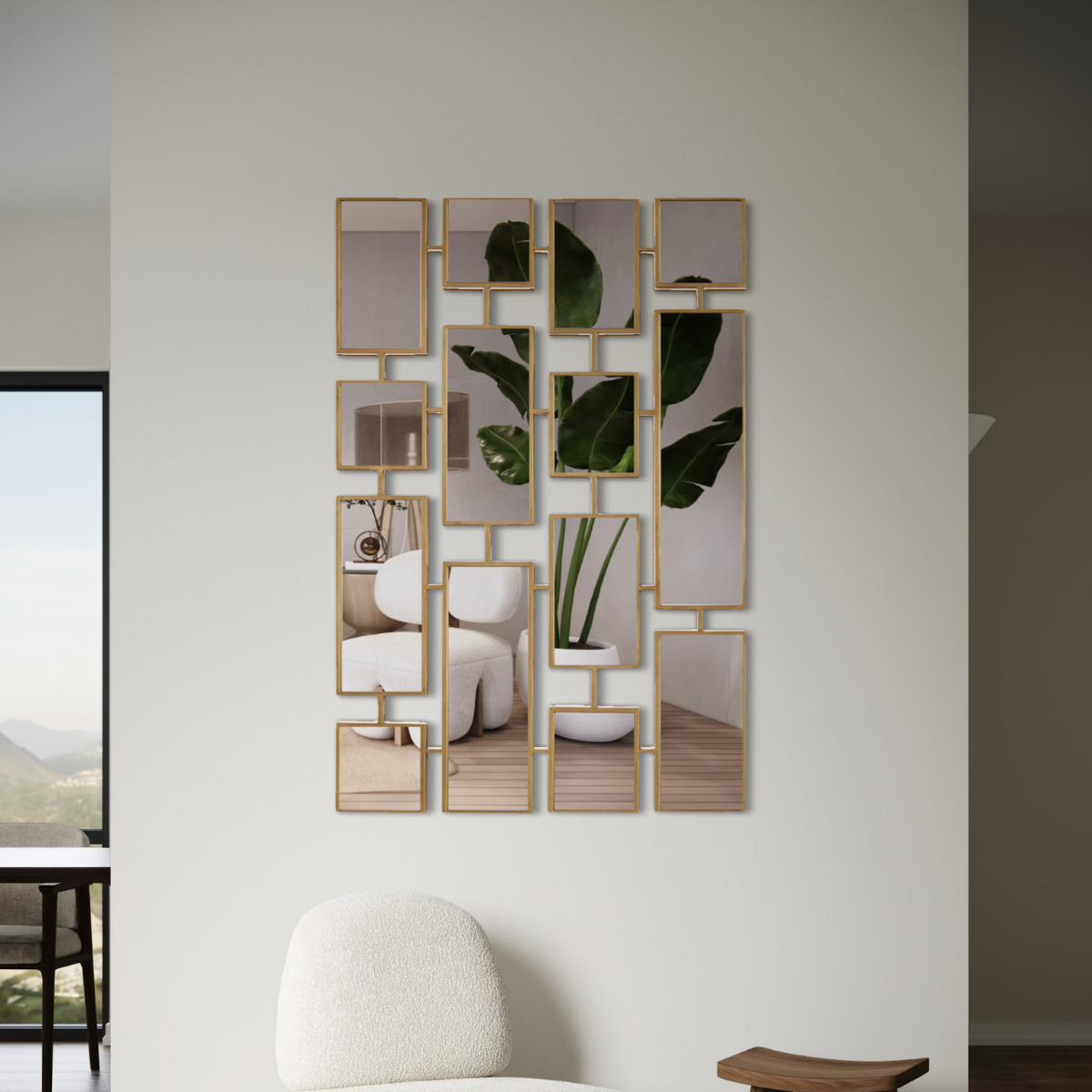 Espejo Decorativo Multiple 80×120 cm Marco Geométrico Dorado