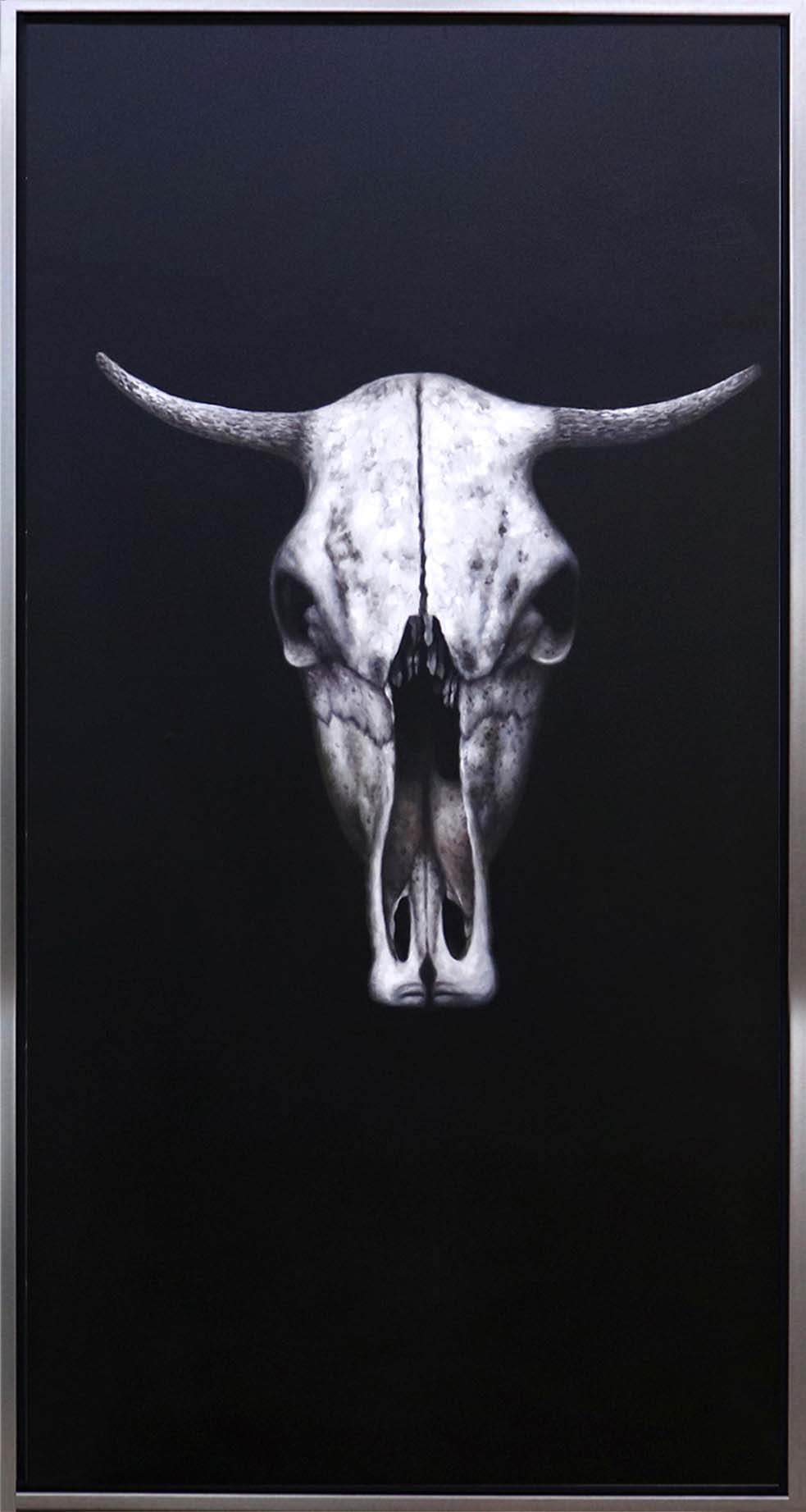 Oleo Calavera chivo fondo negro 150x80