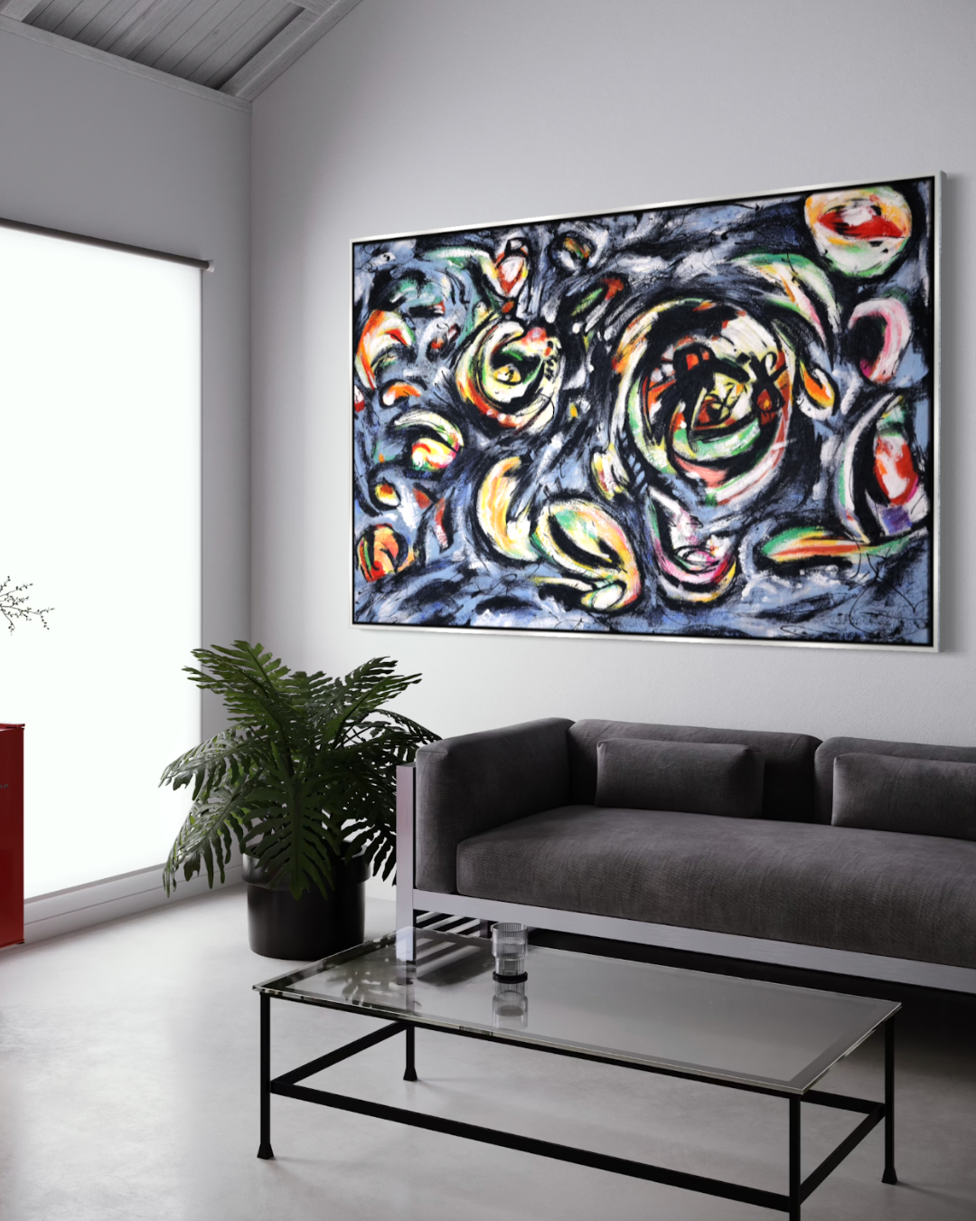 ÓLEO XL ABSTRACTO TRAZOS CIRCULARES 180X120