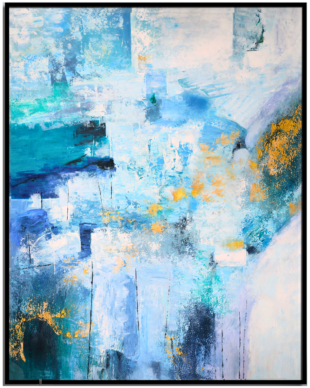 ÓLEO L ABSTRACTO BLANCO CON MANCHAS AZULES 120X150