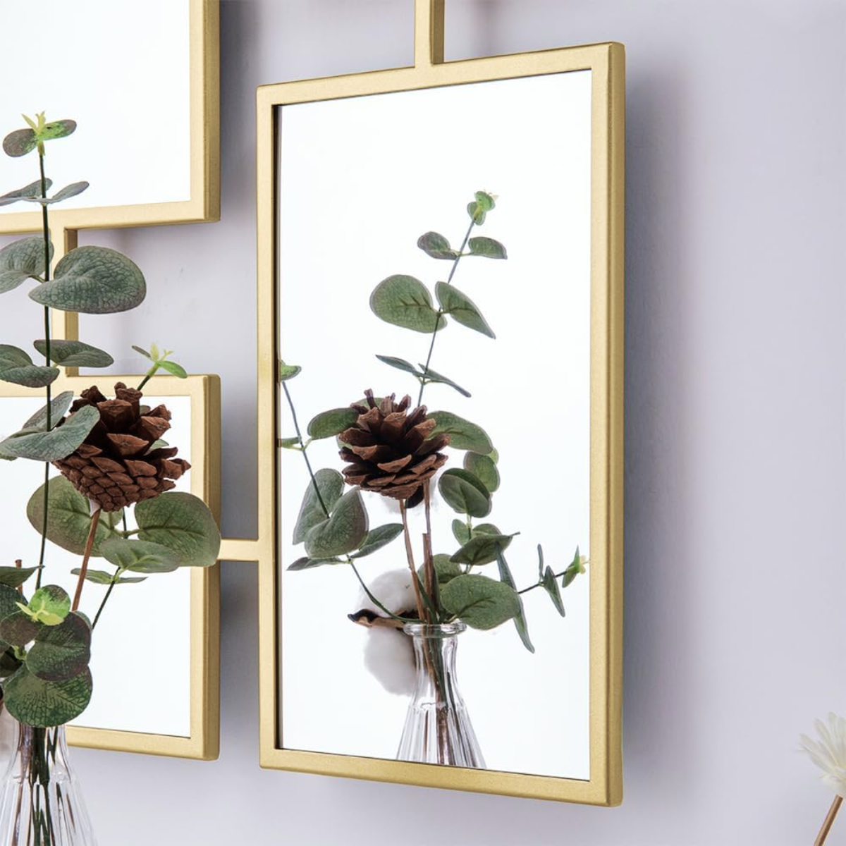 Espejo Decorativo Multiple 80×120 cm Marco Geométrico Dorado