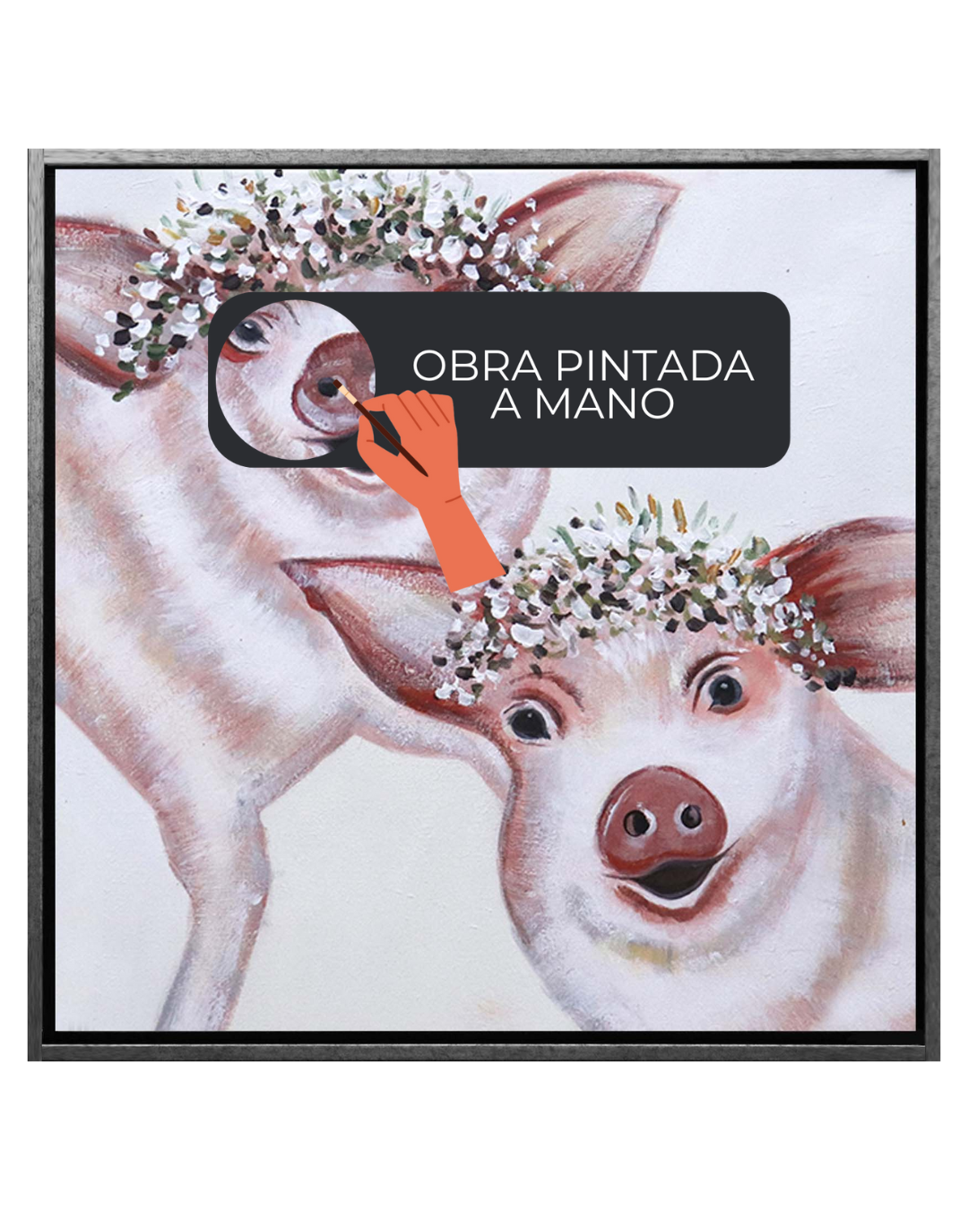 Oleo Chanchitos con corona 60x60