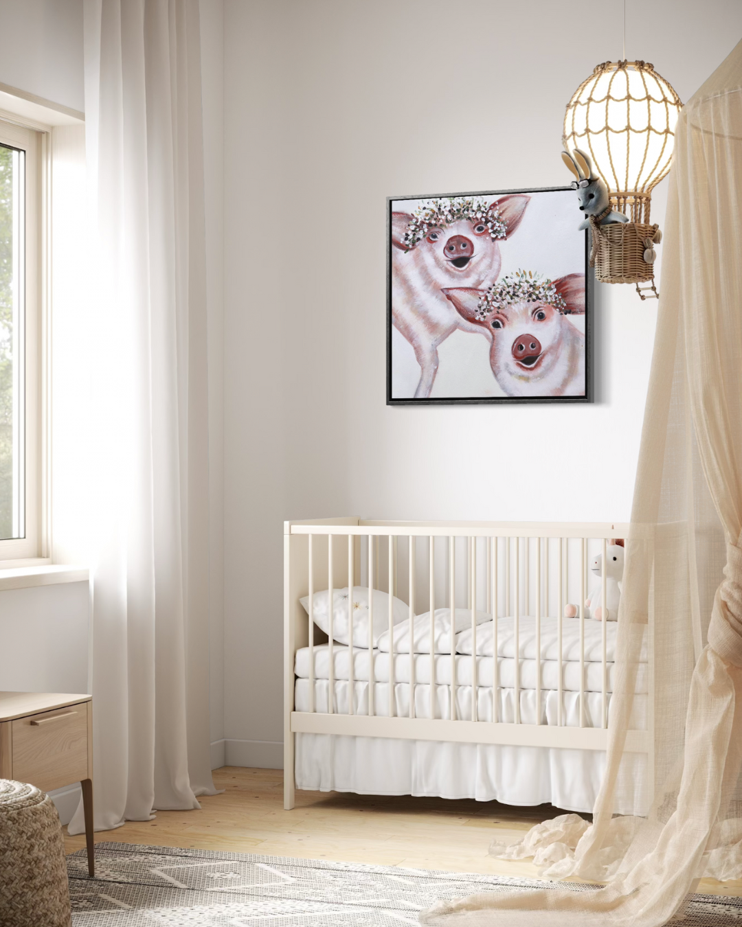 Oleo Chanchitos con corona 60x60