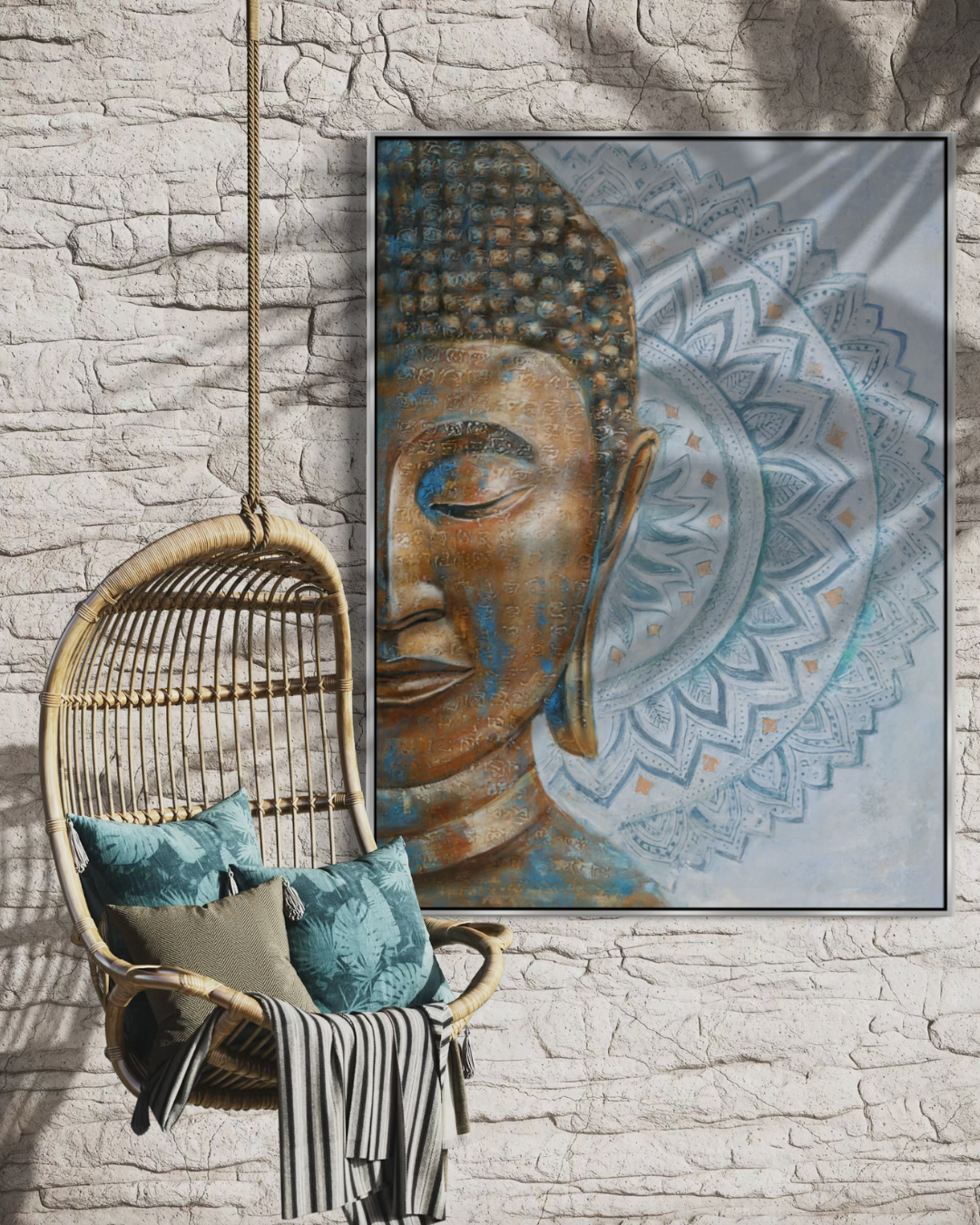 ÓLEO XL BUDA MANDALA CELESTE 120X160