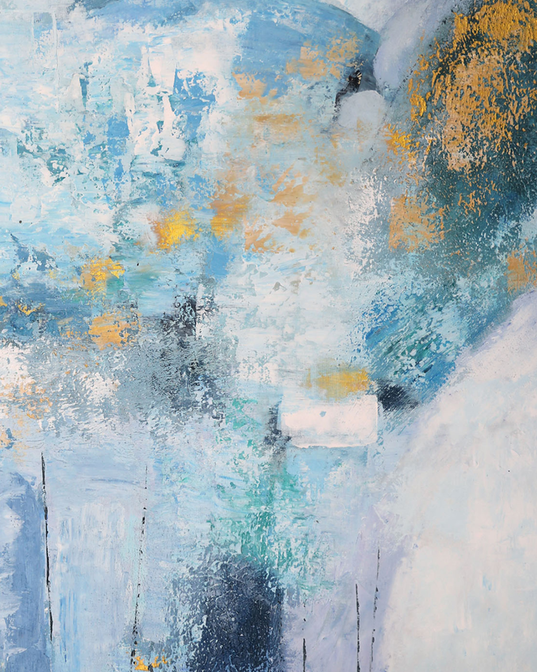 ÓLEO L ABSTRACTO BLANCO CON MANCHAS AZULES 120X150