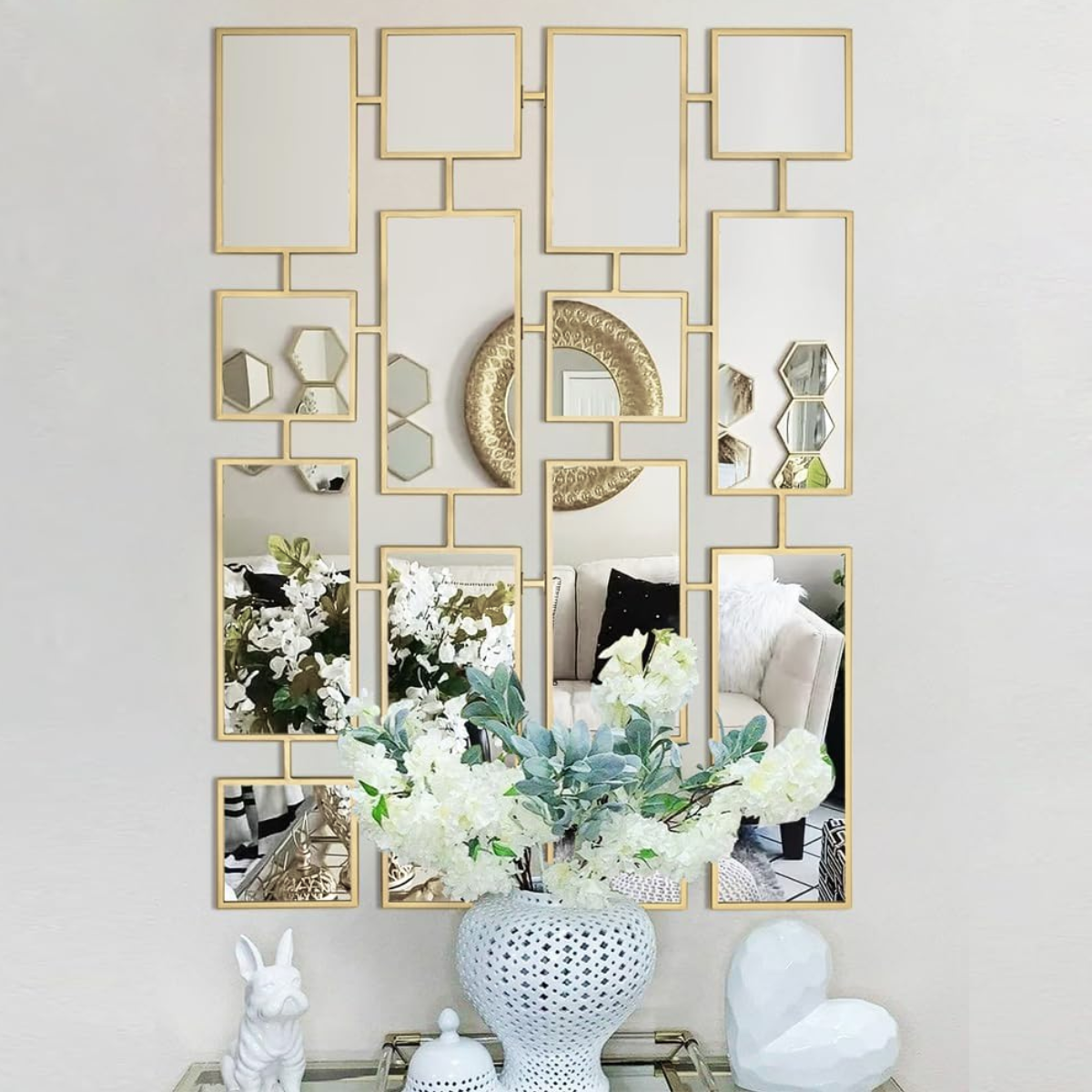 Espejo Decorativo Multiple 80×120 cm Marco Geométrico Dorado