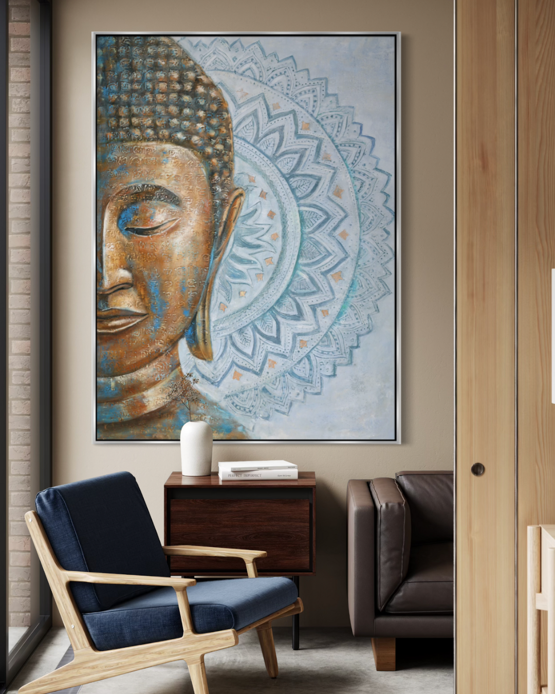 ÓLEO XL BUDA MANDALA CELESTE 120X160
