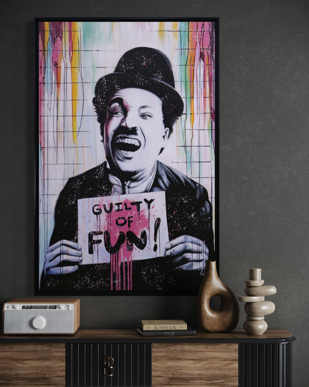 Oleo Chaplin riendo 150x100