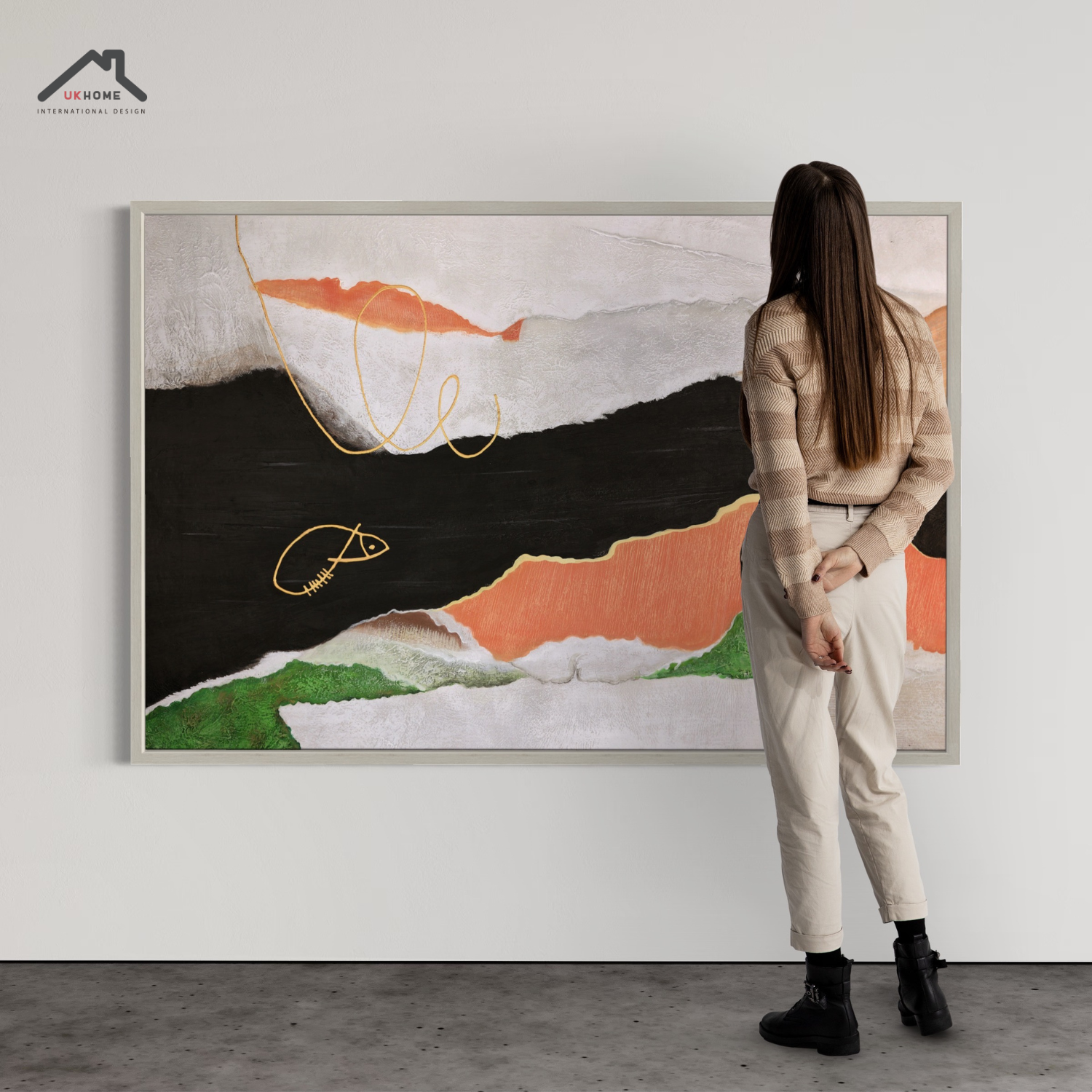 ÓLEO XL ABSTRACTO NEGRO, BLANCO Y VERDE 120X180