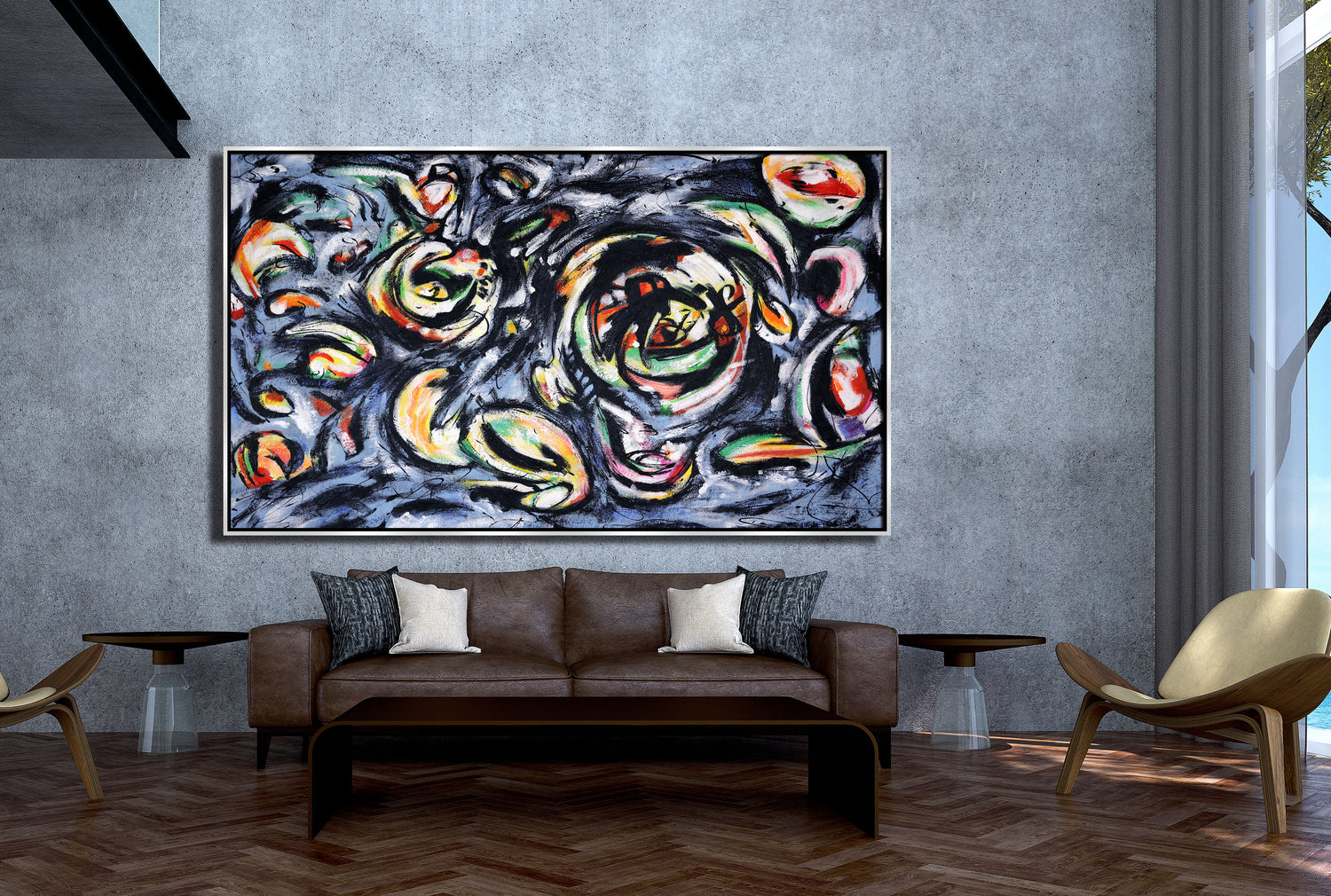 ÓLEO XL ABSTRACTO TRAZOS CIRCULARES 180X120