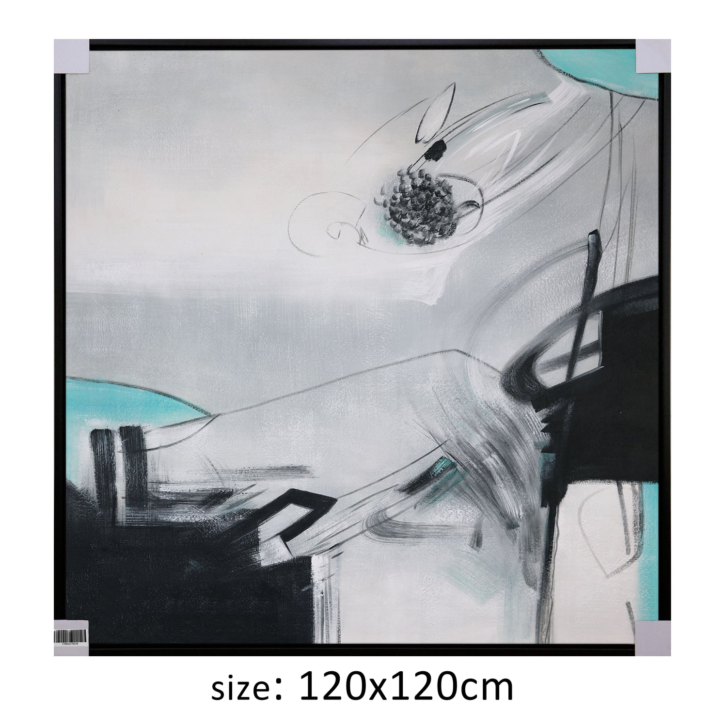 ÓLEO L ABSTRACTO FONDO GRIS TURQUESA  120X120