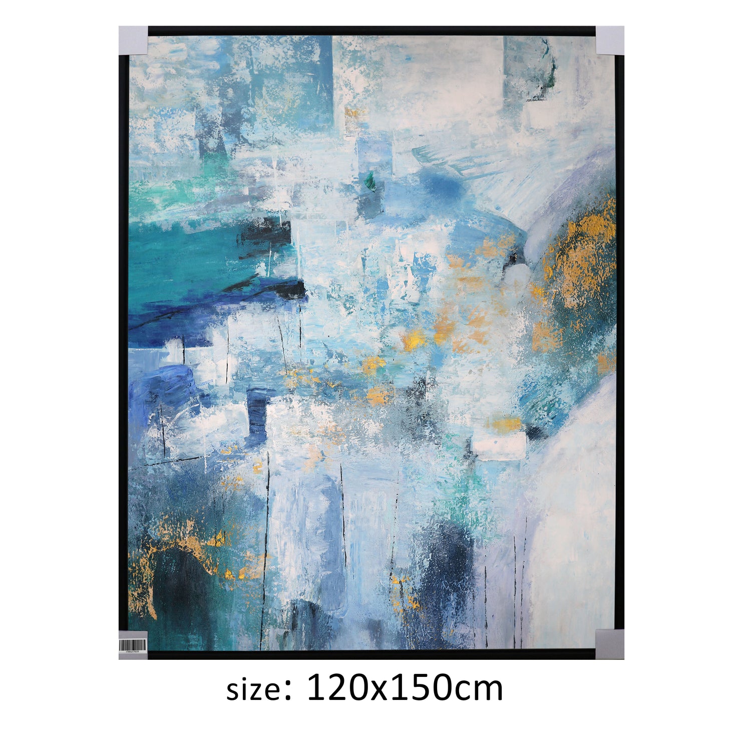 ÓLEO L ABSTRACTO BLANCO CON MANCHAS AZULES 120X150