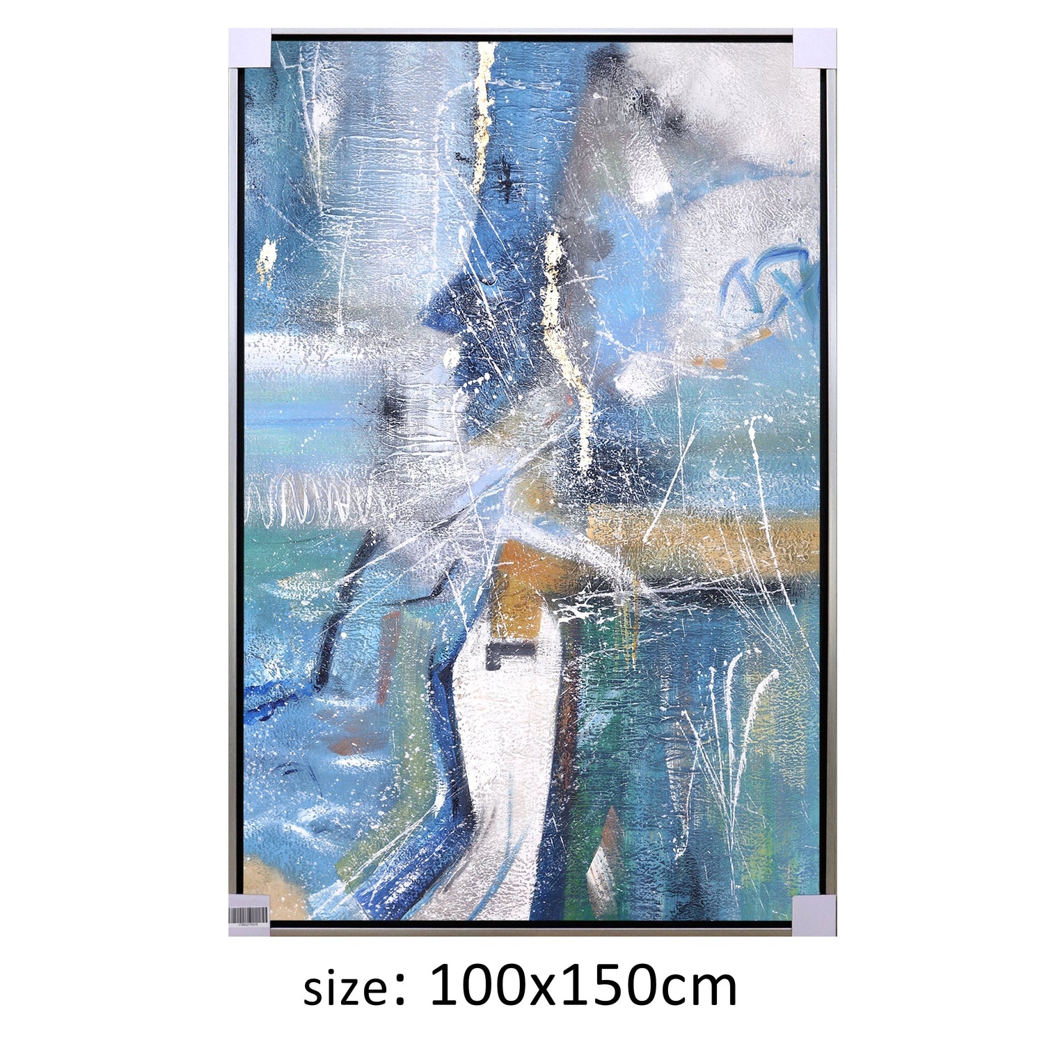 ÓLEO L ABSTRACTO CELESTES Y DORADOS 100X150