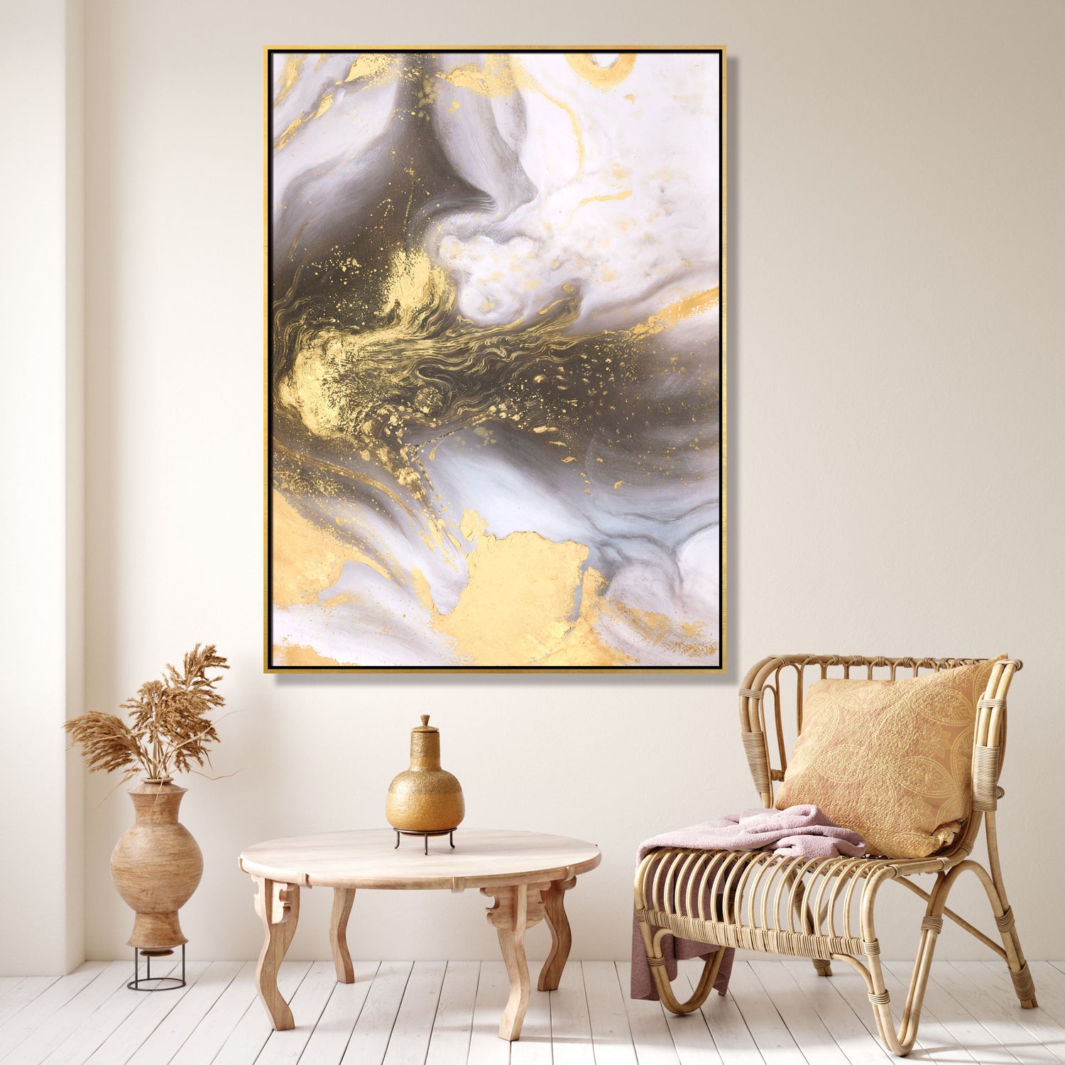 ÓLEO XXL ABSTRACTO NEBULOSA DORADA 150X200