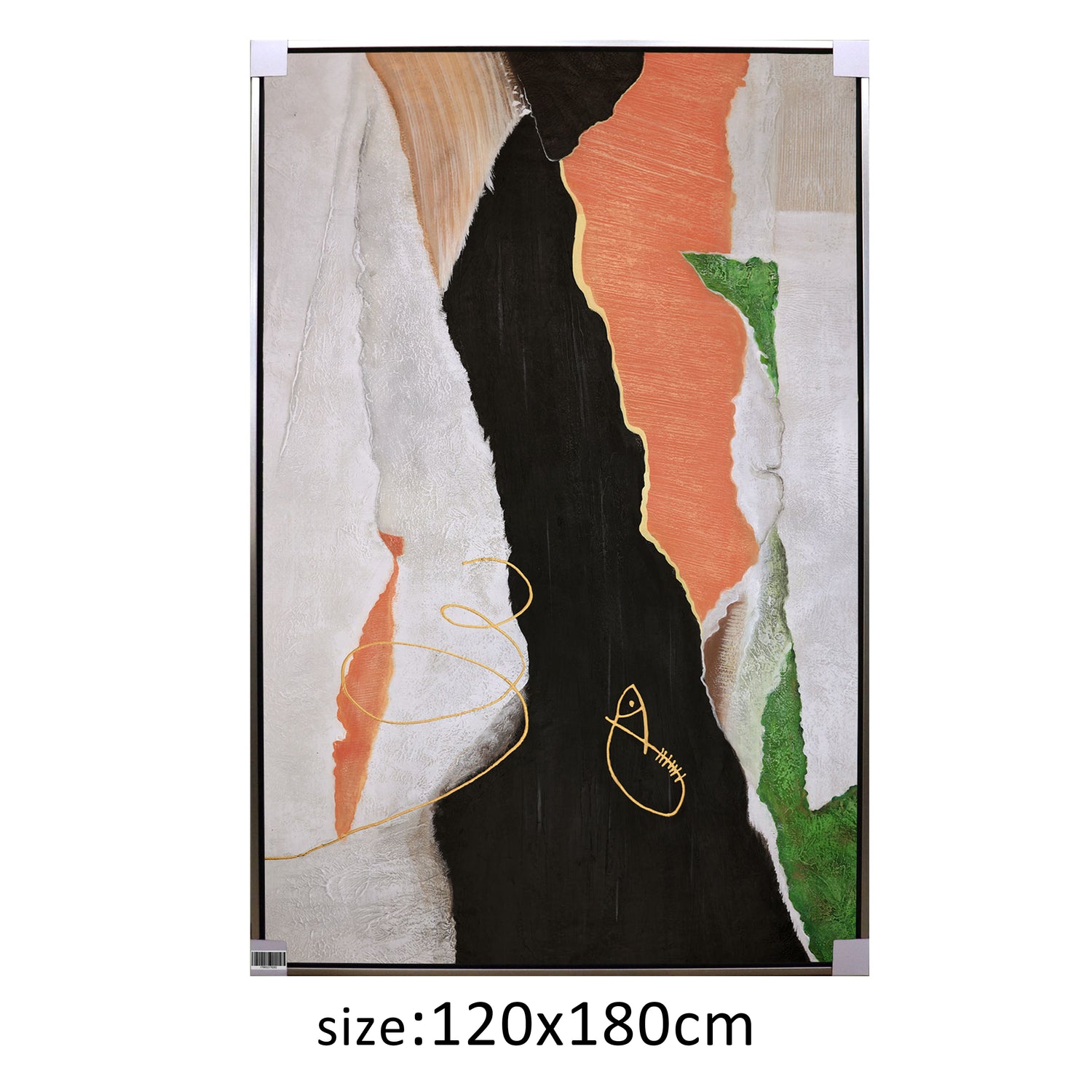 ÓLEO XL ABSTRACTO NEGRO, BLANCO Y VERDE 120X180
